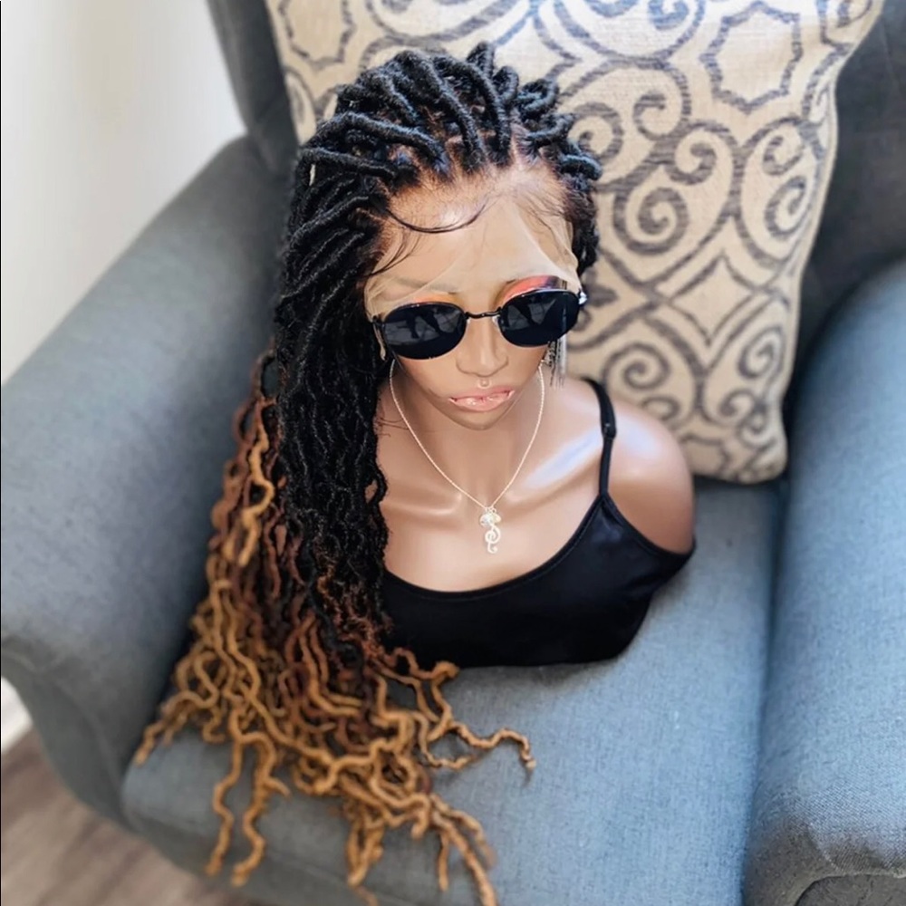 Hand braided faux locs dreadlock wig on human hair